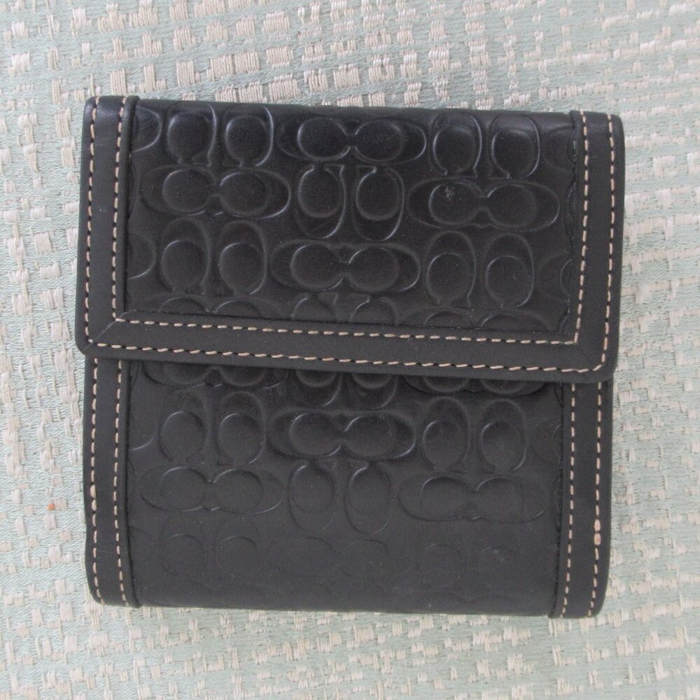 Vintage Coach Bifold Wallet, Embossed COACH Logo Signature Genuine Later, Black
